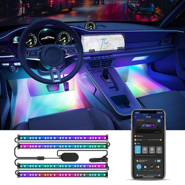 Govee Car LED Strip Lights, DC 12V Smart Interior Car Lights with APP Control, Music Modes, Scene Options & 16 Million Colors, 4pcs 2 Lines Design Waterproof LED Lights for Car Decor - Imported from UK